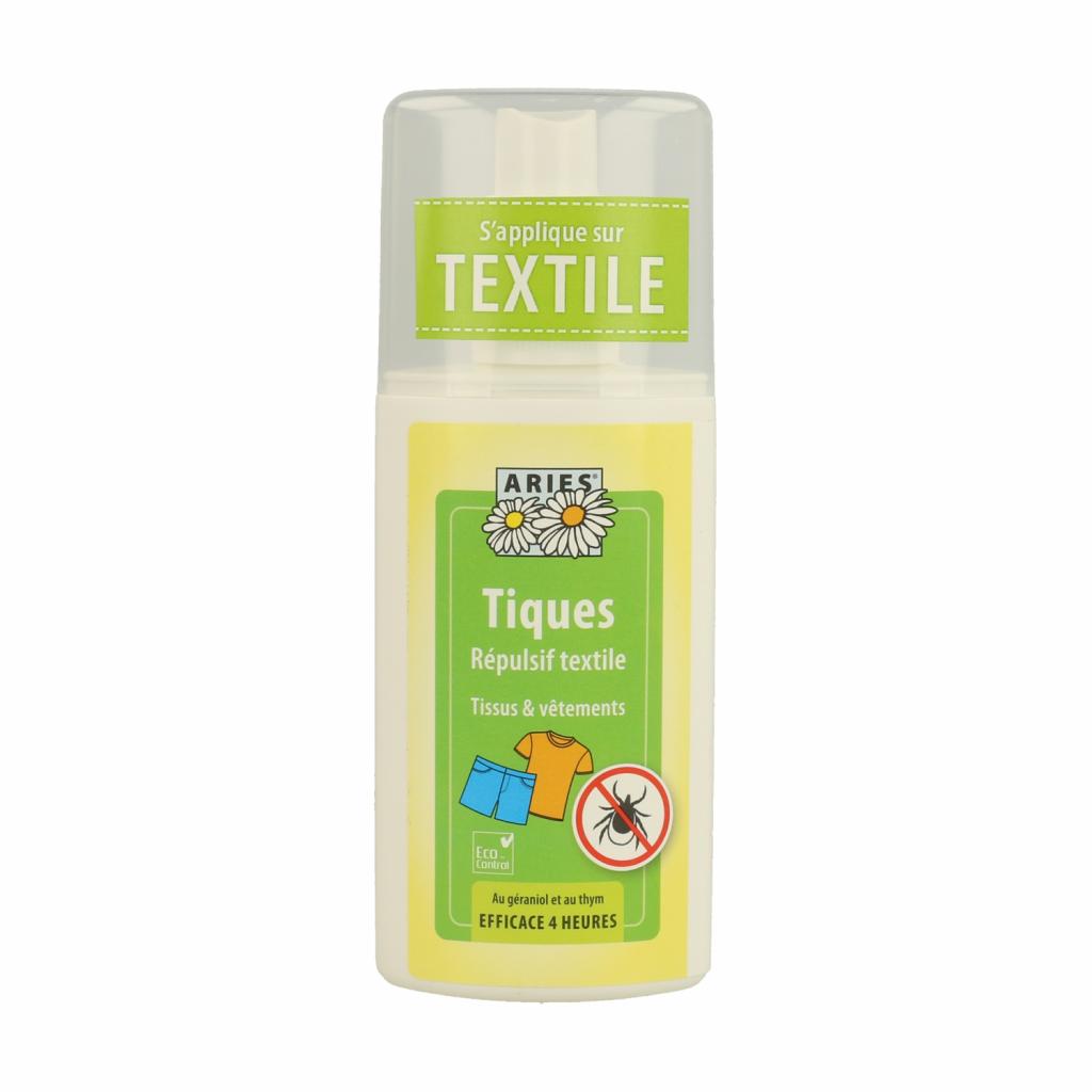 Répulsif textile pour Tiques 100 ml, 9,50€,<em> disponible <a href="https://www.naturitas.be/p/cosmeticos-e-higiene/anti-mosquitos-e-repelentes/repulsif-textile-pour-tiques-100-ml-aries" target="_blank">ici</a>.</em>